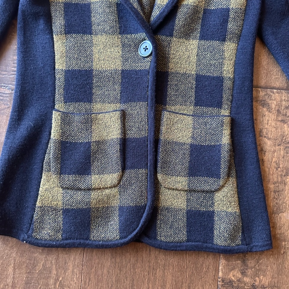 Margaret O'Leary Plaid Knit Blazer in Navy/Gold, Size XS - Picture 11 of 11